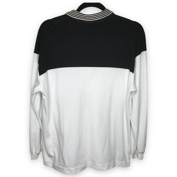 Vintage Hang Ten Long Sleeve Polo Style Black White Pullover Surf Skate Small - Picture 2 of 11